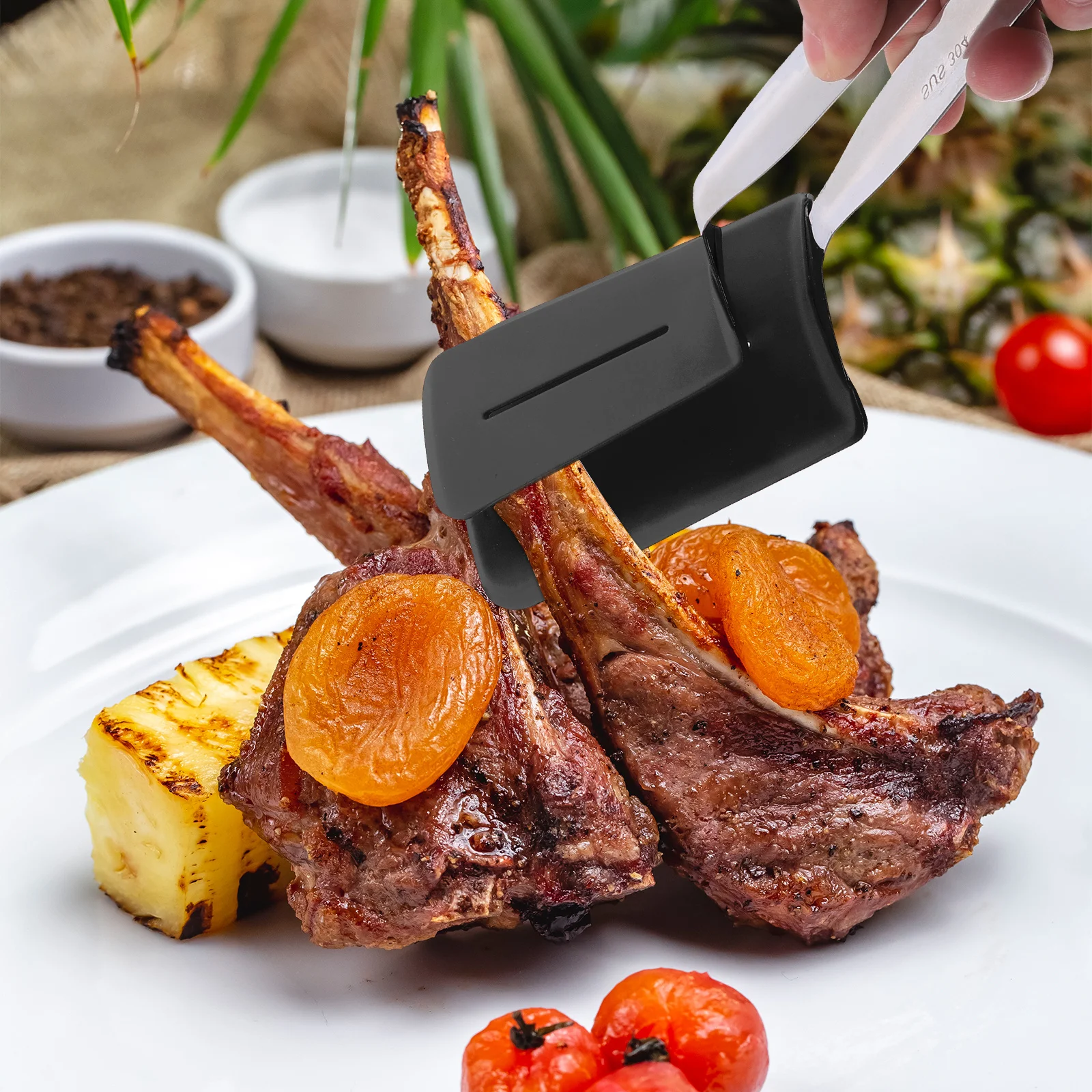 

Silicone Head Stainless Steel Spatula Tong Extended Thickened Design Non-Slip Kitchen Essential for Grilling Camping Picnic