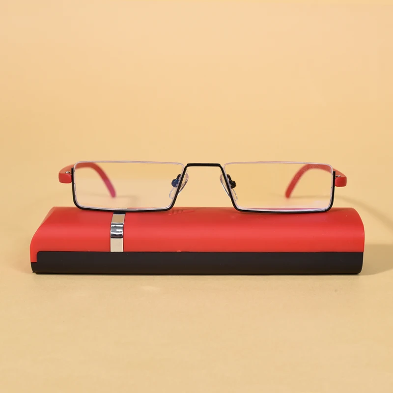 Metall Anti-Blau Licht Lesebrille Männer Halb Rahmen Brillen Männlichen Brillen Mit Fall + 125 + 175 + 225 + 275 + 300 + 350 – Detail 8