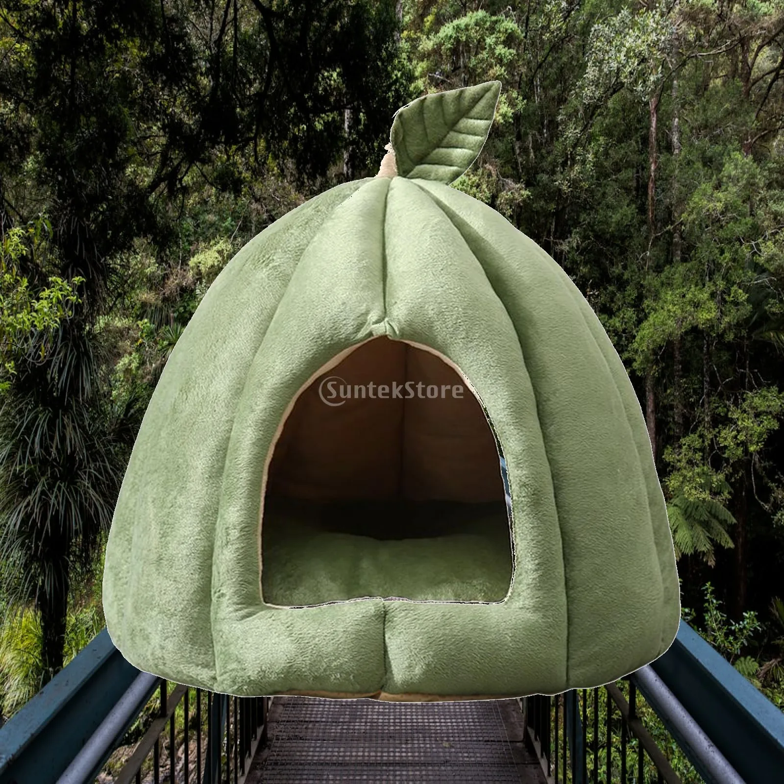 Velvet Dog Tent, Leaves Non-Slip Decorative Removable Cushion Nest Washable Cat