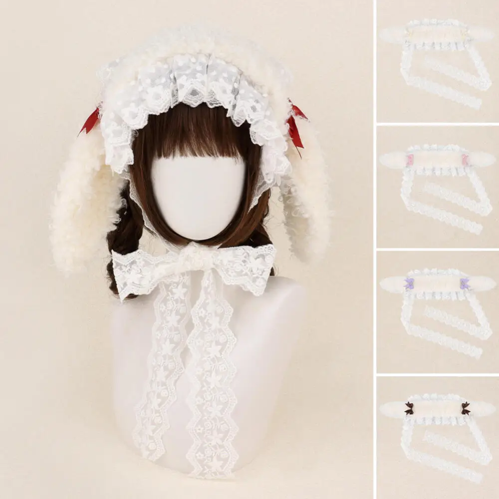 Lolita Lace Headband Girl Soft Girl Hanging Ear Rabbit Lo Girl Hair Accessory Cute Kc Multi-Color Bow Bunny Ears Y2K Headband