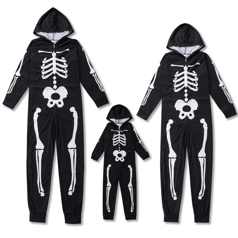 Halloween Skeleton Costume for Kids Men Women Toddler Luminous Scary Skull Bones Jumpsuit Glow in the Dark Outfit for Party