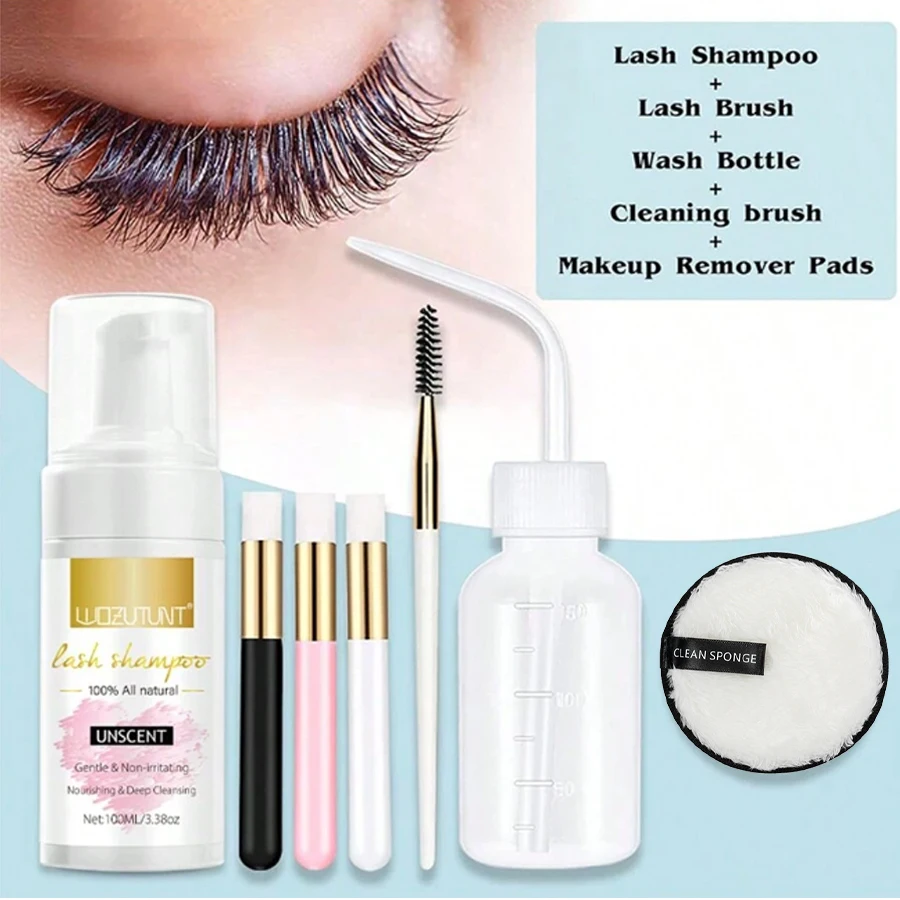 3.38oz/100ml Eyelash Shampoo Deep Cleaning Makeup Tool Remover Glue Eyelash Extension Foam Cleanser Kit Salon Beauty Care