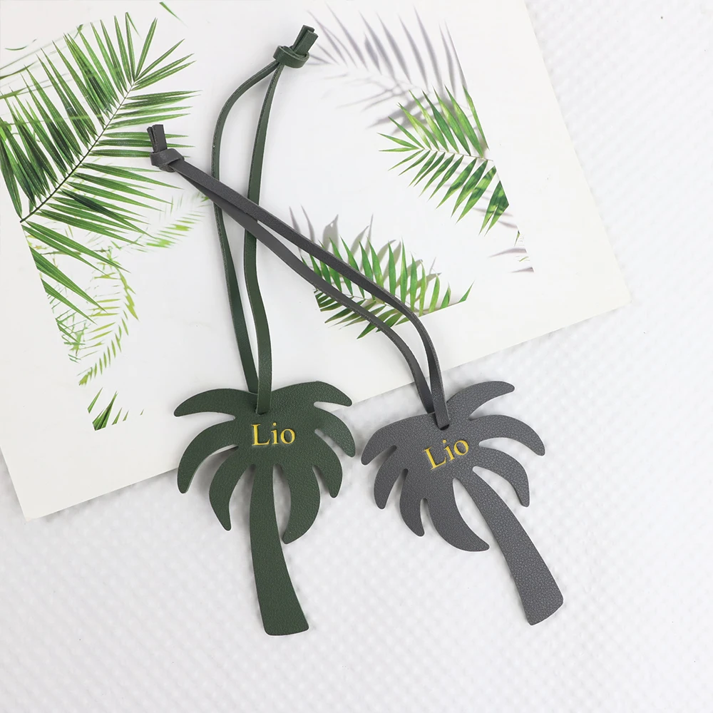 اسم مخصص الجلود شجرة جوز الهند قلادة حقيبة يد الديكور سحر حقيبة يد DIY الاكسسوارات الحرفية