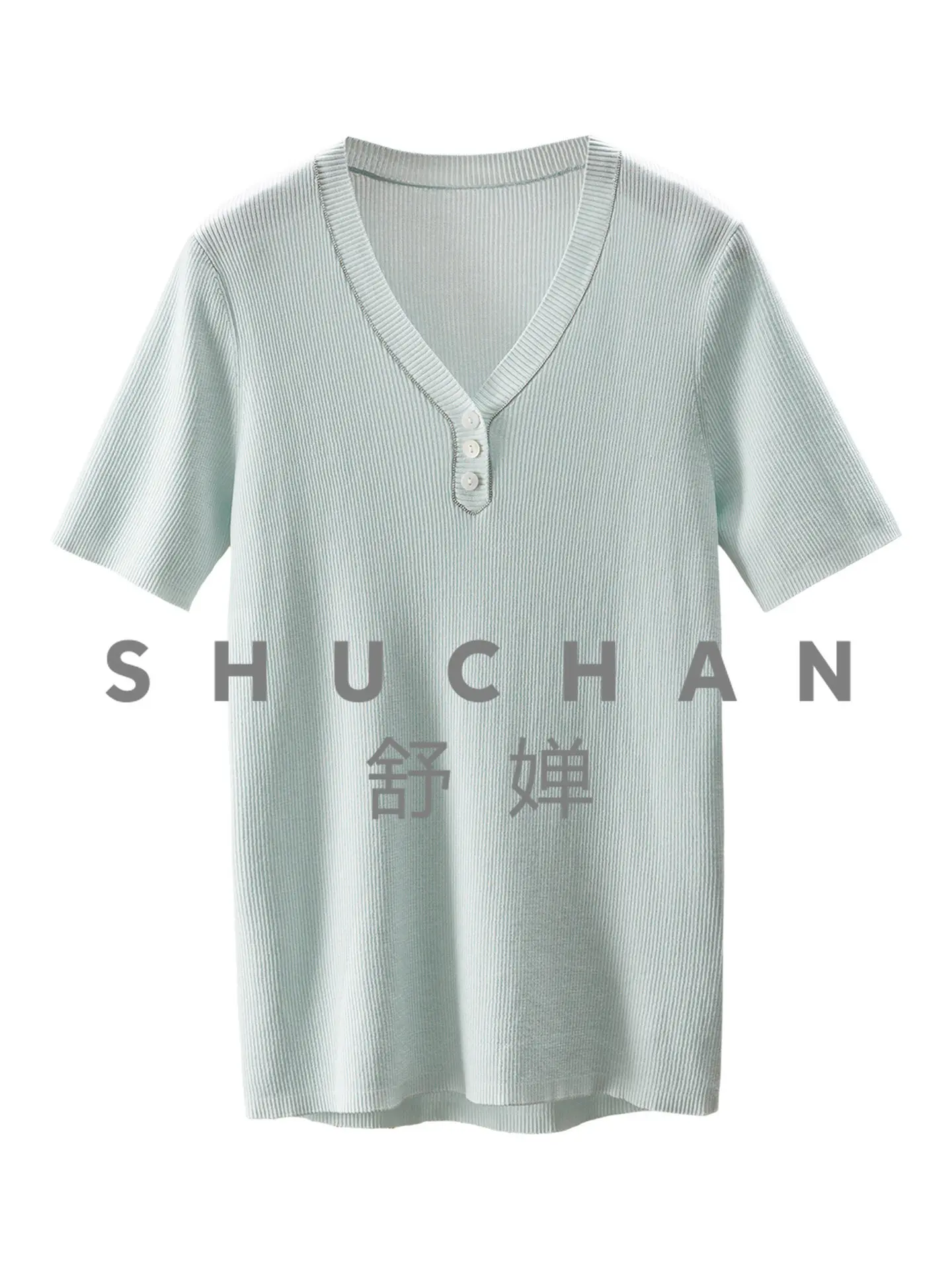 

Comfortable and Cool Pullover Simple and Versatile Silver Thread V-neck Lyocell Short-sleeved Knitted Sweater for Women 27M2