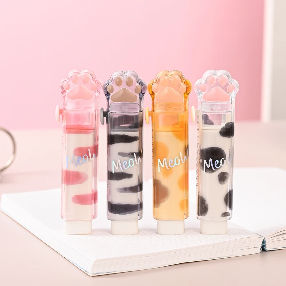4pcs Cat Paw Sliding Erasers, Retractable Push-Pull Rubber Eraser for Cleaning Student Back to School Stationery A3063