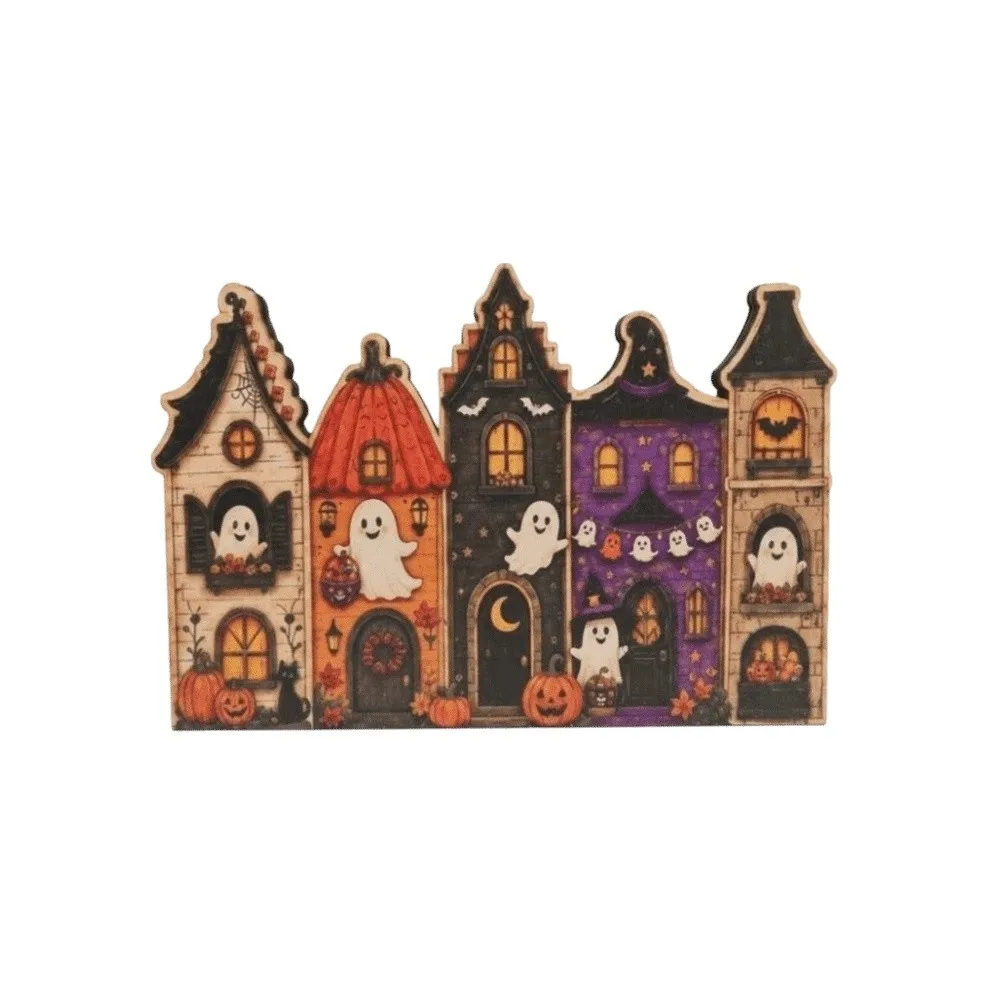 Wooden Wooden Haunted House Multi-layer Vintage Finish Halloween Village Decor Eco-friendly Rustic Style Rustic Autumn Ornament
