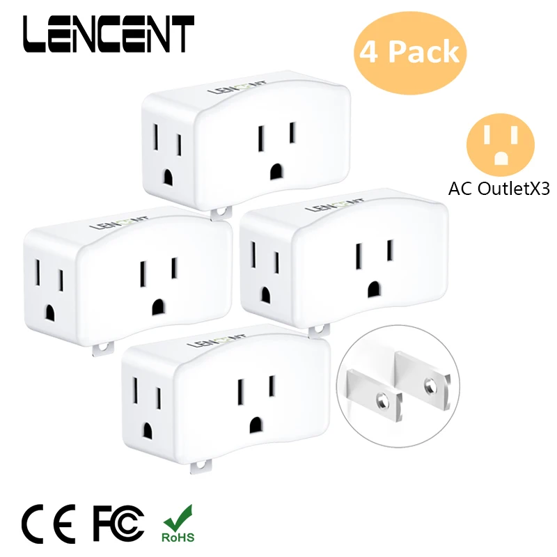 LENCENT 4 PCS Travel Adapter with 3 Outlets Multi Plug Extender 3 Prong to 2 Prong Polarized Grounding Adapter for Home Office