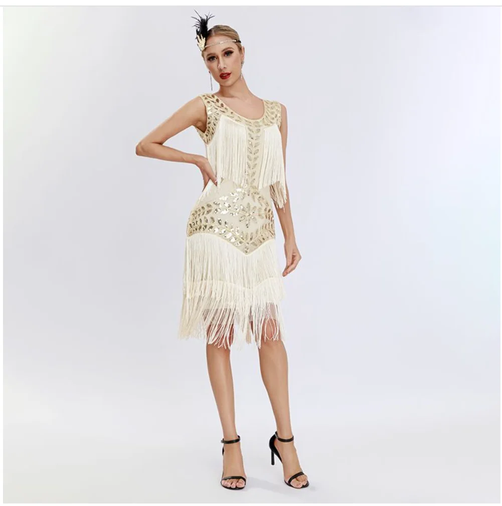 1920 European and American retro sequined dress Gatsby ball fringed dress party party beaded toasting dress