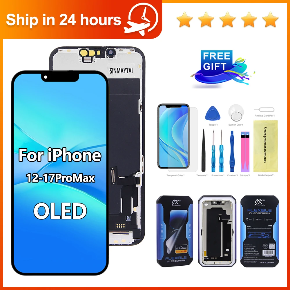 OLED For iPhone 17 Pro Max 16 15 Pro LCD Display With 3D Touch Screen Digitizer Assembly For iPhone 12 13 14 Plus LCD