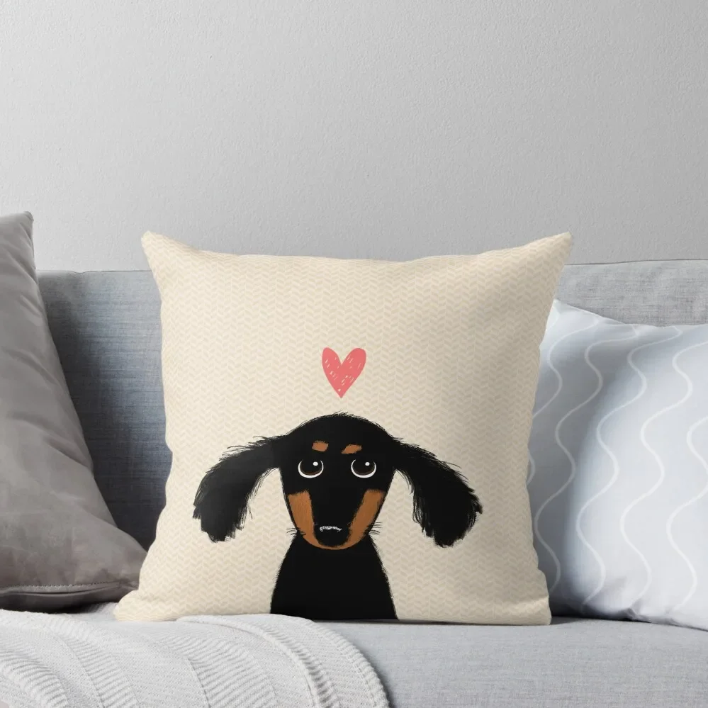 

Dachshund Puppy Love Cute Black and Tan Wiener Dog with Heart Throw Pillow Pillow Case Decorative Cushions For Living Room