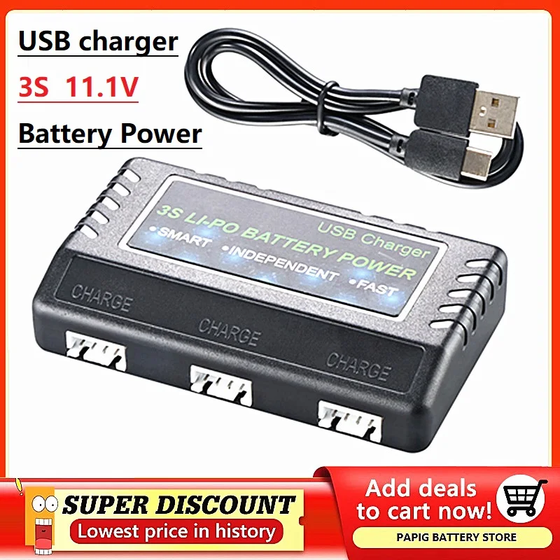 11.1V Balance Charger One Charge Three Charging Box Aircraft Model Car Model Gun Model 3S Lithium Battery Fully Charged Turn Lig