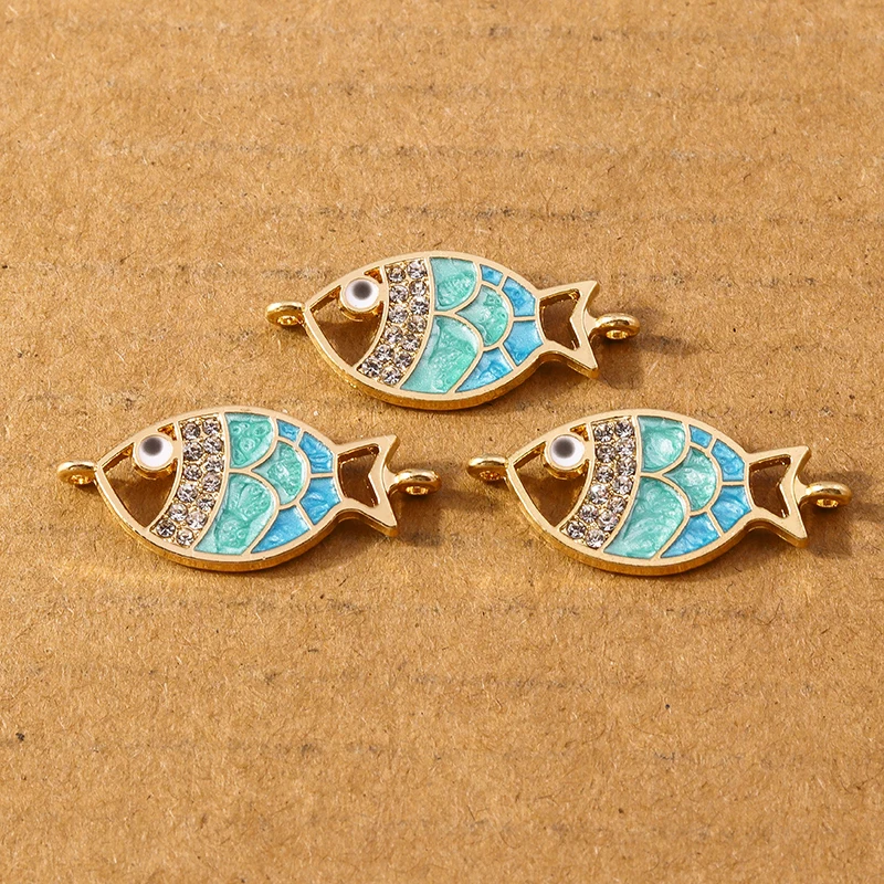 10pcs Cute Enamel Fish Charm Pendants for Necklace Earrings DIY Bracelet Handmade Jewelry Making Accessories Supplies