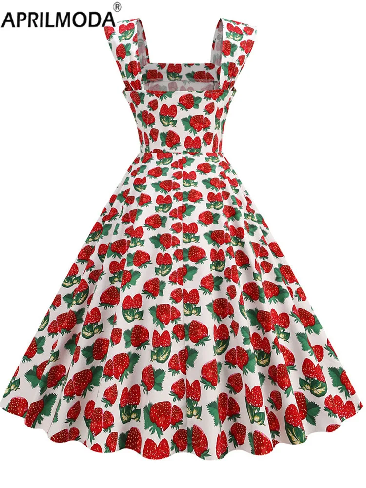 Spaghettibandjes Sexy Vintage Flare Tea Party Jurk Franse Stijl 50S Elegante Bloemenprint Pinup Catwalk Midi Korte Cocktailjurk