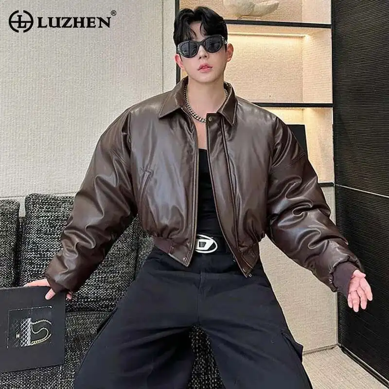 

LUZHEN 2024 Winter New Elegant Thicken Warm PU Bread Padded Coat Men's Fashion Original Casual Short Parka Jacket Clothes LZ8303