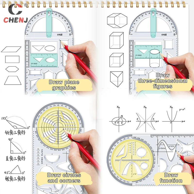 School Multifunctional Primary School Activity Drawing Geometric Ruler Triangle Ruler Compass Protractor Set Measuring Tool