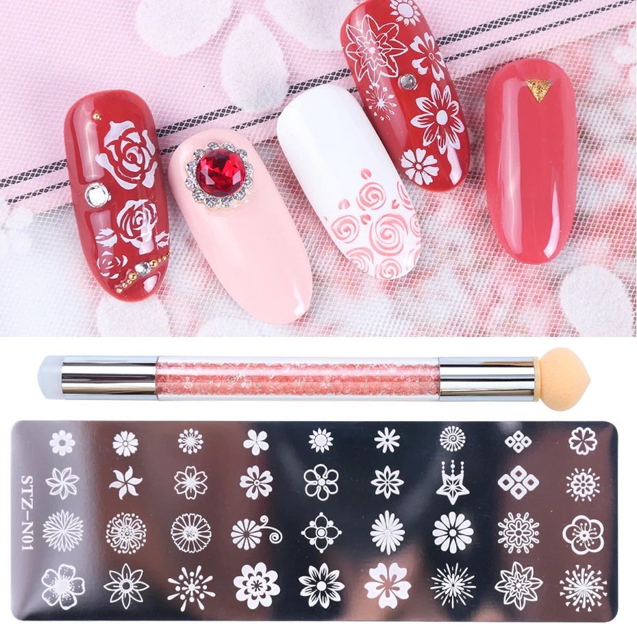 Nail Art Stamping Plate Set Double Sides Stamper Pen Image Stencil For Nail Polish Printing Template Manicure Tool BESTZN01-12-1