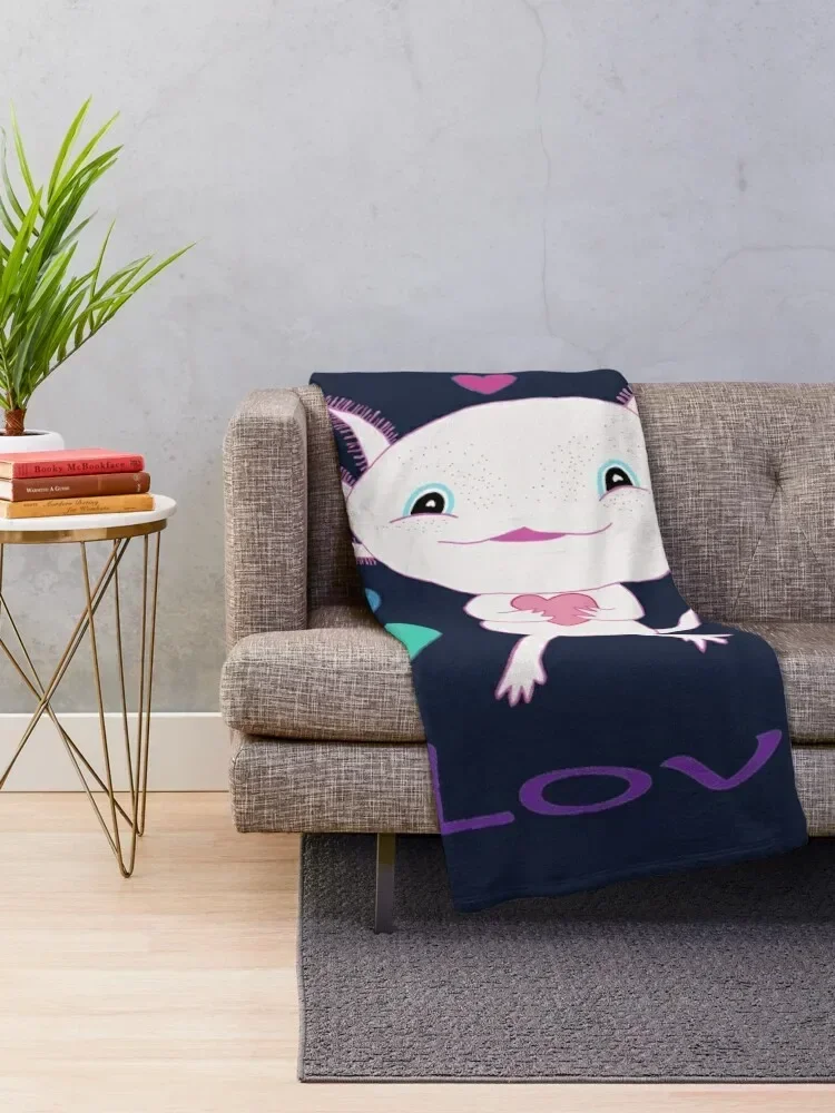 Axolotl, Axolotl Dark Blue Background, Axolotl Love, Adorable Axolotl, Cute Axolotl, Adorable Salamander, Cute Sal Throw Blanket