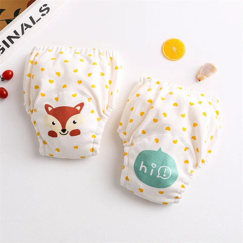 2Pcs New Korean Cartoon Print Reusable Baby Gauze Diapers Waterproof Washable Diapers Pants Cotton Diaper Pockets Learning Pants