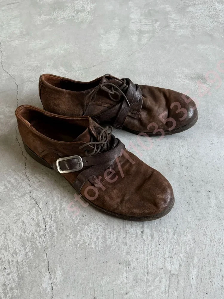 2026 Retro Distressed Brown Leather Oxford Shoes Men Metal Buckle Lace Up Low Heel Retro Casual Handmade Daily Dress Footwear view 6