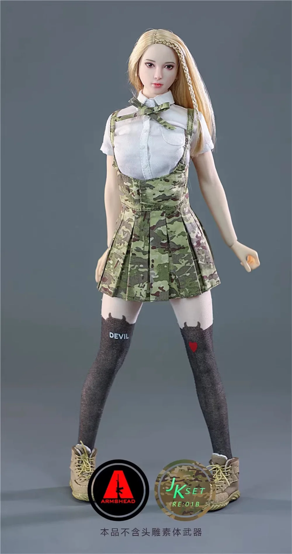 1/6 ARMSHEAD RE01 RE01B Fashion Girl Soldier Armed Student JK CAMO Skirt White Shirt Underwear Fit 12