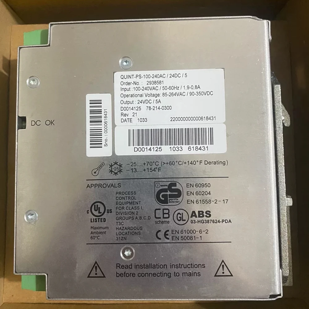 

2938581 QUINT-PS-100-240AC/24DC/5 QUINT POWER 24 В постоянного тока/5 А Импульсный источник питания Быстрая доставка работает отлично