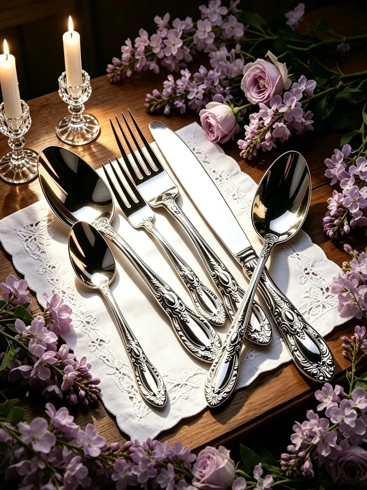 Fashion Shiny Silver 18/10 Stainless Steel Flatware Set Dinner Knife Fork 304 Cutlery Drop Shipping