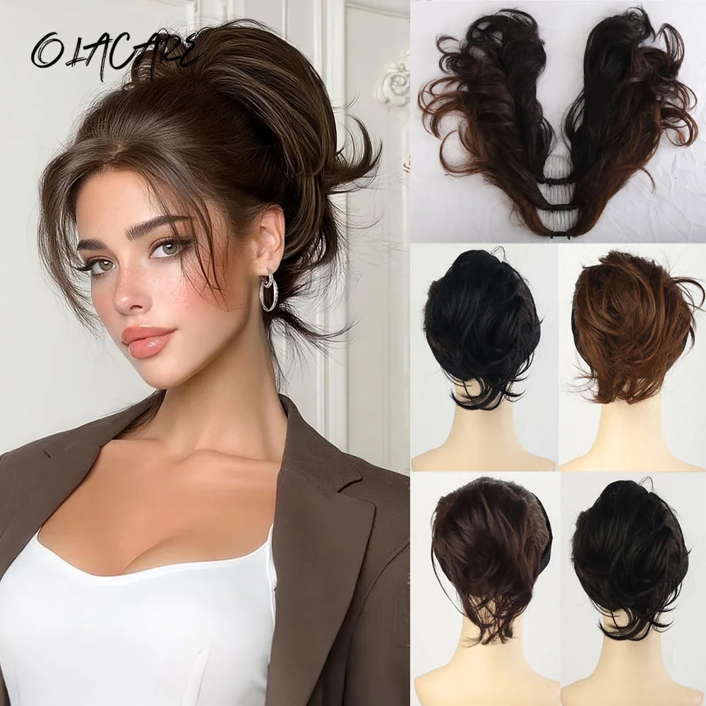 Synthetic Hair Bun Extensions Messy Curly Hair Chignon Scrunchies Clip in Hairpieces Donut Updo Hair Pieces for Women