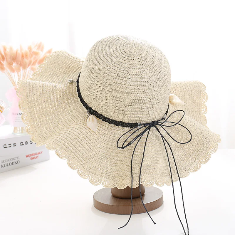 New women's straw hat collapsible flat cap Summer fashion mom outdoor trip sun hat Sun hat beach hat