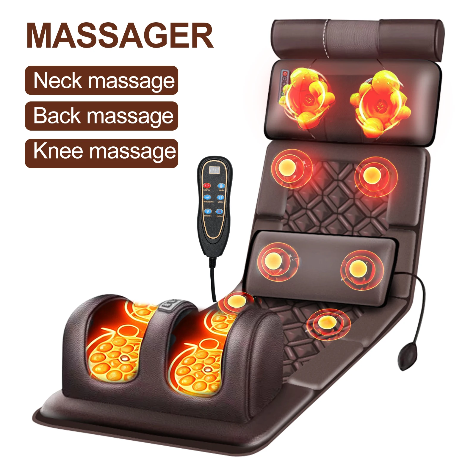 Image of 5 Modi, elektrische Massage-Matratze für den ganzen Körper, mit Heizfunktion, Luftkissen, Knetmassage, Vibration, Handbedienung, Massagekissen zur Linderung von Schmerzen in Schulter, Taille und
