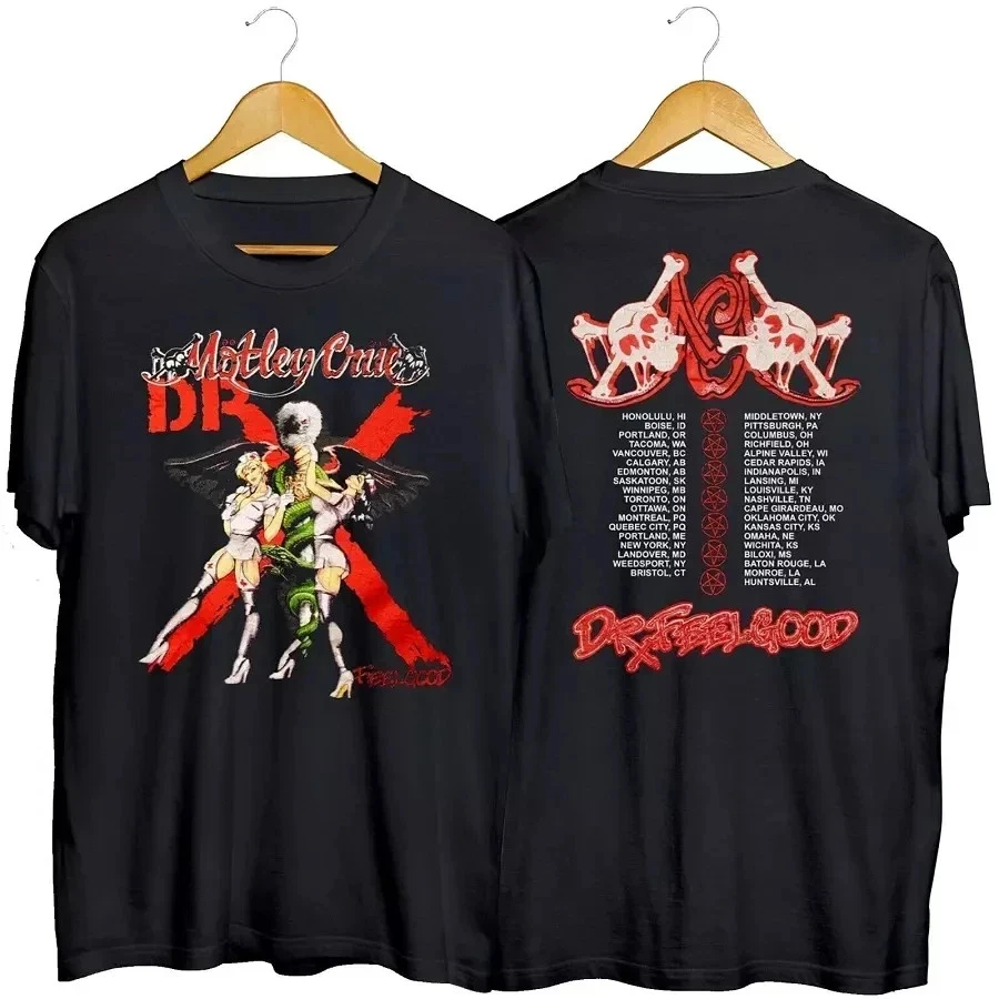 Camiseta de Música de Banda de Metal Vintage Motley Crue Dr Feelgood 1989-90 Tour Concert, Nueva Colección 2026, Camiseta Casual de Cuello Redondo para Hombre