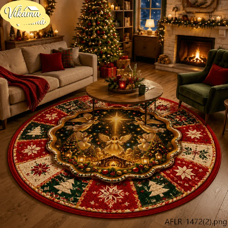 VIKAMA Christmas Party Decorative Rug, Non-Slip Soft Christmas Angel Living Room Decorative Rug, Winter Holiday Home Decor
