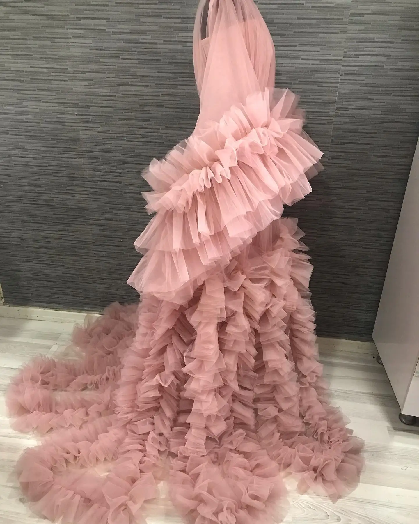 Pink Maternity Dresses for Photoshoot Baby Shower Robes With Belt Tiered Ruffles Tulle Bridal Prom Gown Women Pregnant