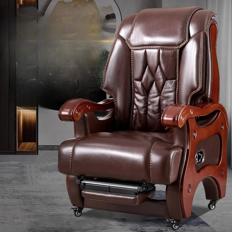 Luxury leather boss chair massage office chair comfortable sedentary smart computer chair home