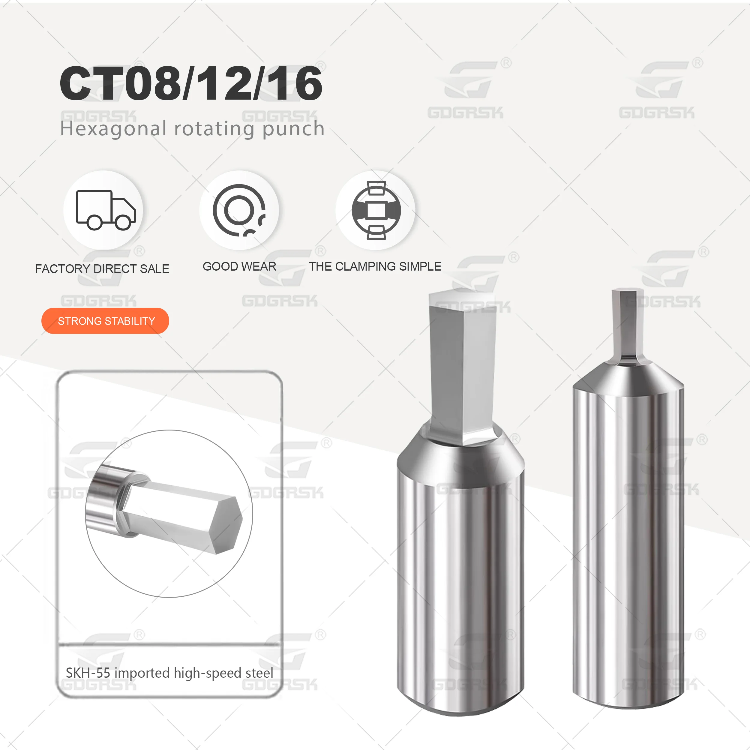 

Machining Center Hexagonal Rotating Punch CT08-1.5 CT12-3.0 CT16-22 Punch Cutting Tool CNC Lathe High-Speed Steel Punching Tools