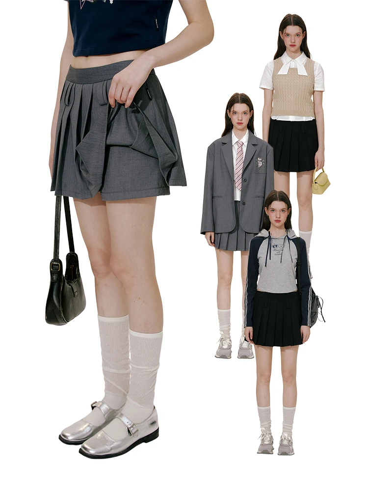 

Original NAPSNAPS Women's Spring Summer A-Line Skirt JK School orm Sle Pleated Low Waist Casual Polyester Cotton B...