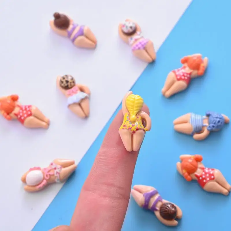 7/14pcs Cute Bikini Girl Character Figure Mini Resin Swimming Figurine DIY Crafts Phone Case Ornament Scrapbooking Desktop Decor