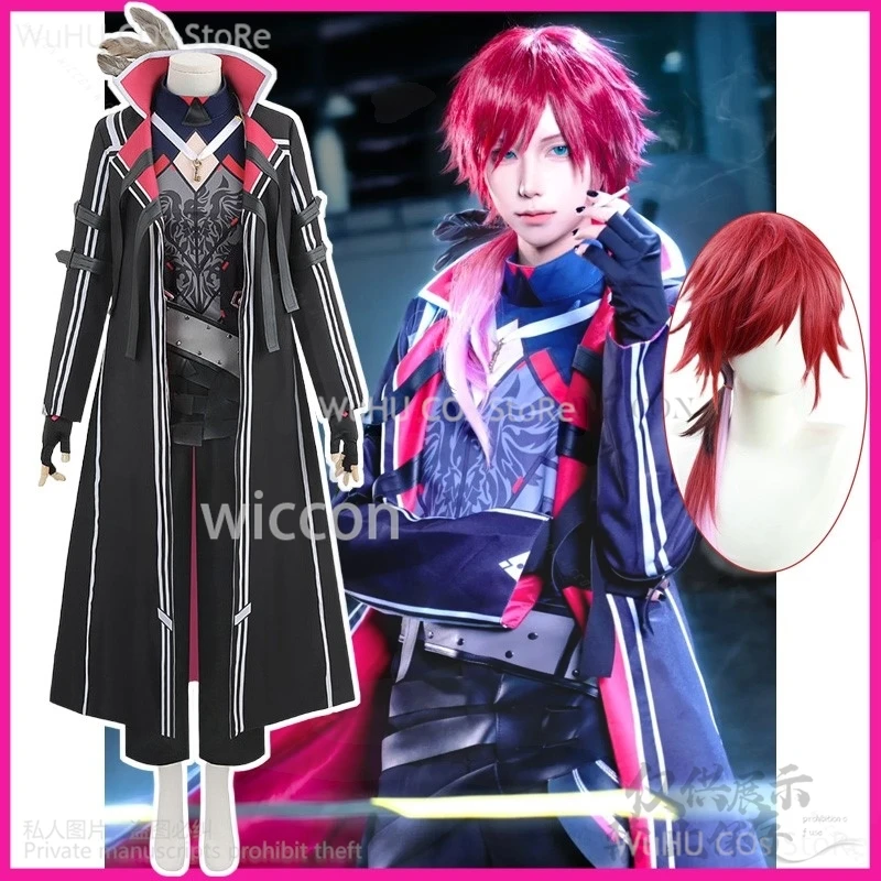 

Anime Virtual YouTuber NIJISANJI Cosplay Lauren Iroas Costume Wig Long Trench Coat Uniform Man Goth Halloween Suit Customized
