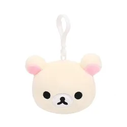 Chaveiro de cabeça de urso de pelúcia para meninas, chaveiro kawaii com clipe, saco bonito chaveiros, brinquedos Korilakkuma