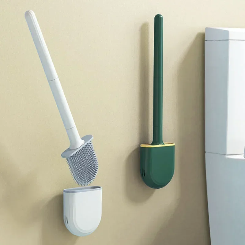 Soft Rubber Toilet Brush Household Bathroom Wall-mounted Cleaning Brush No Dead Angle Cleaning Toilet Brush with Stand