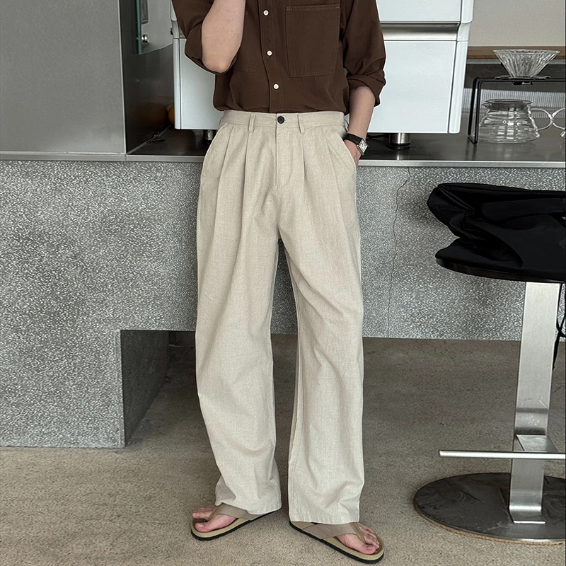 

Брюки TANGZ STUDIO: винтажные, из хлопка и льна, свободные, в пол, тонкие, мужские, универсальные, в корейском стиле, повседневные, летние, прямого кроя