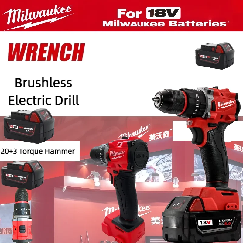 

Milwaukee Brushless Impact Drill 150N.m Cordless Electric Drill 20+3 Torque Small Drill Hammer Multifunctional Power Tools