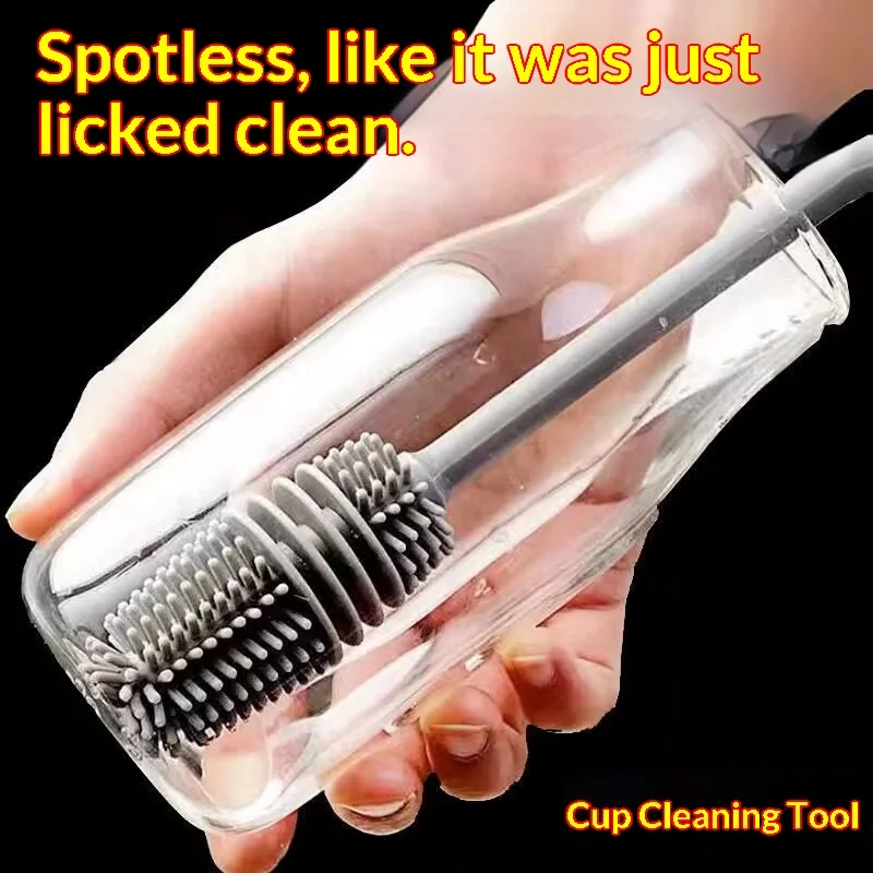Long‑Handle Silicone Bottle Brush 360° Dead‑Corner Cup Cleaning Brush for Water Bottle Mug