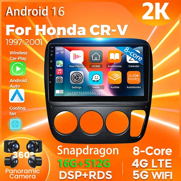 Android 16 Qualcomm Carplay para Honda CR-V 1997 - 2001 Reproductor GPS Navegación Multimedia Video Radio para Auto Estéreo DVD Unidad Principal GPS