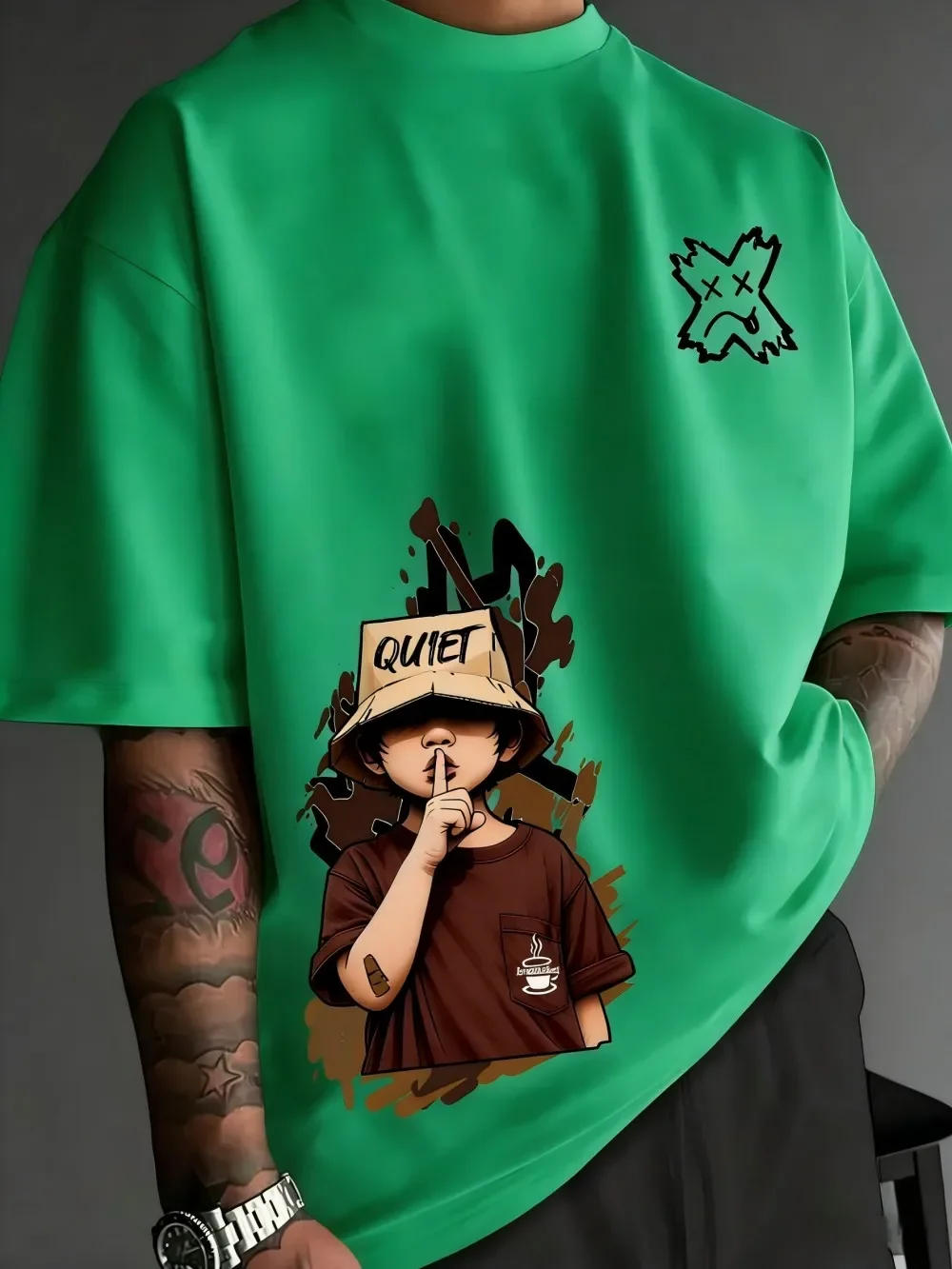 Cartoon-Charakter-Schriftzug 3D-Druck Sport Schnelltrocknend Atmungsaktiv Herren T-Shirt Outdoor Street Casual Mode Y2K Eltern-Kind-Kleidung – Detail 7
