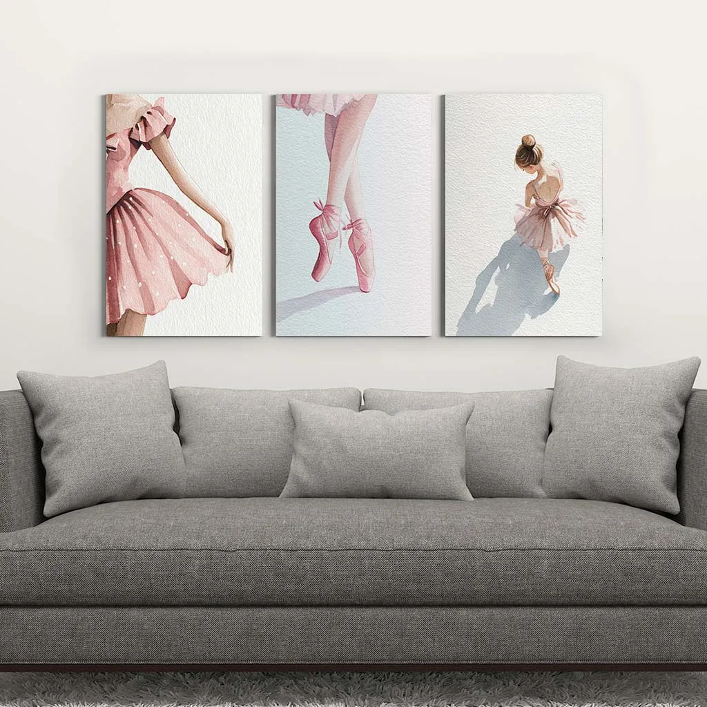 

Nordic Style Ballerina Wall Art Pink Watercolor Ballet Dancer Canvas Painting Poster for Girls Bedroom Decor