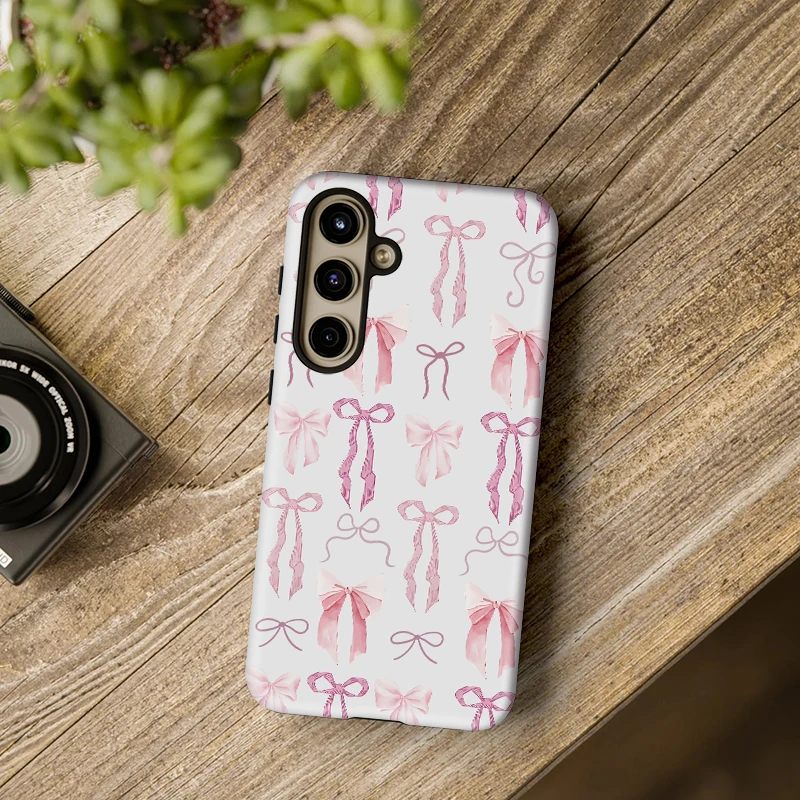 Fcicicaseหรูหราสีชมพูโบว์โบว์สําหรับSamsung Galaxy A56 5G A36 36 A16 A26 กันกระแทกDual Layer TPU PCนุ่ม