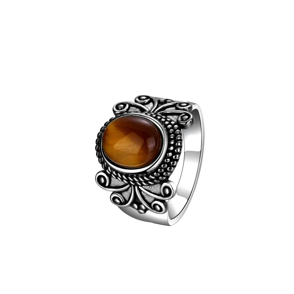 New Natural Tiger's Eye Rings S925 Sterling Silver Rings for Women Rhodochrosite Jewelry Party Birthday Gift