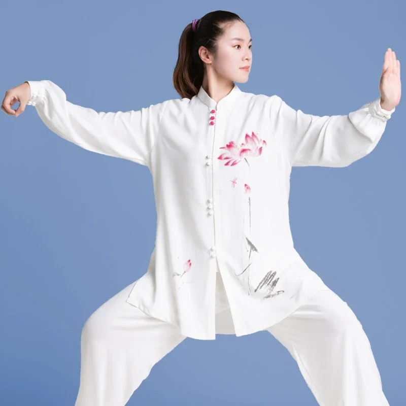 Kung Fu Tai Chi Clothing Martial Arts Clothes Taijiquan Wushu Uniform Wing Chun White Hand Painted 2022 New Style