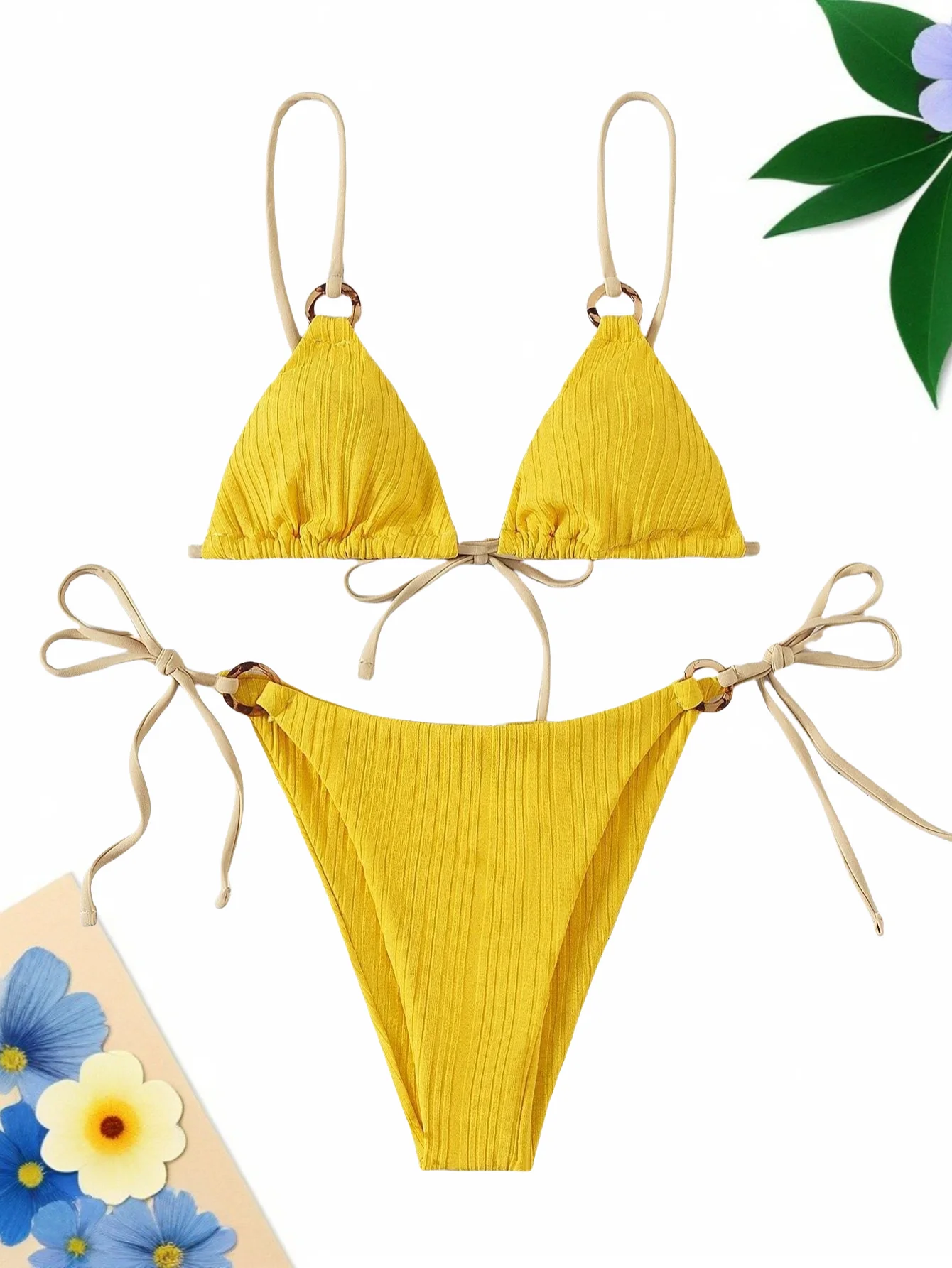 Women\'s Bikinis 2024 Female Sexy Halter Swimsuit Solid Lace Up Backless Two Piece Bikini Set Summer Beach Spa Tropical Swimwears