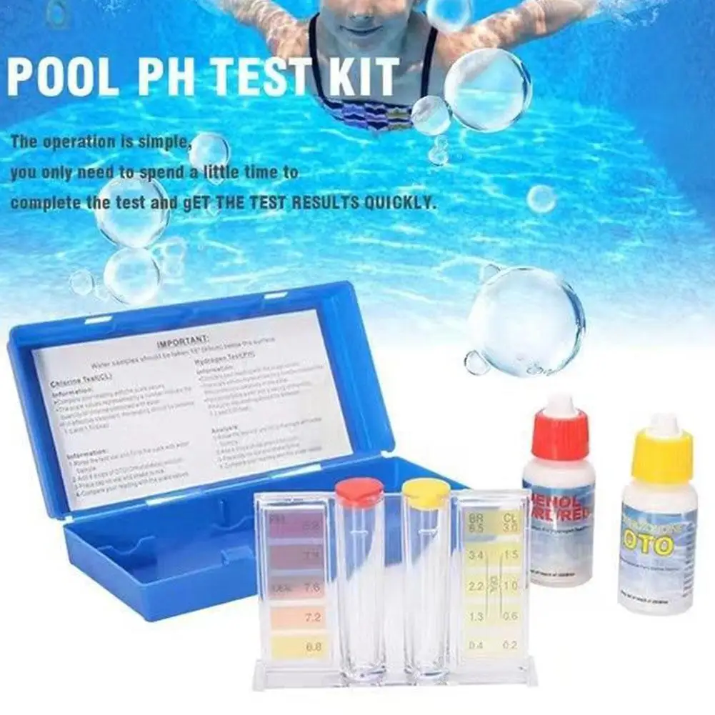 

1 Set PH Chlorine Water Quality Test Kit Swimming Pool Tester Water Testing Box PH Detection Box Kit OTO Testing Agent